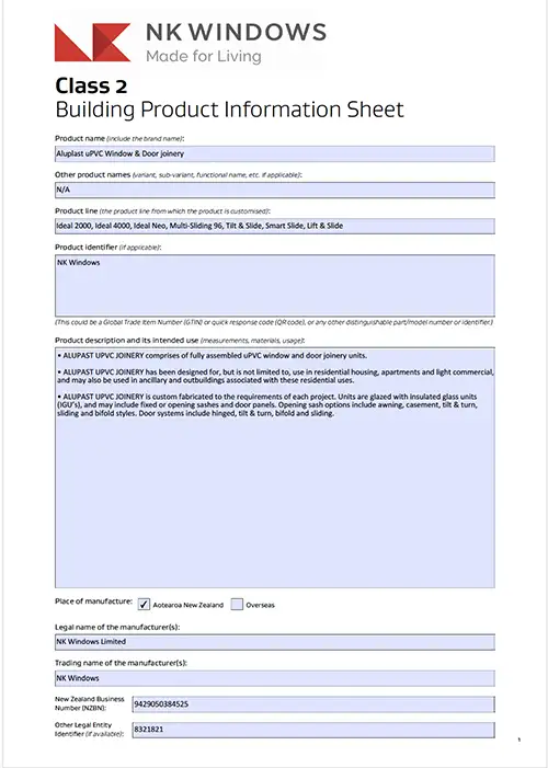 BPIS Compliance Document for NK Windows