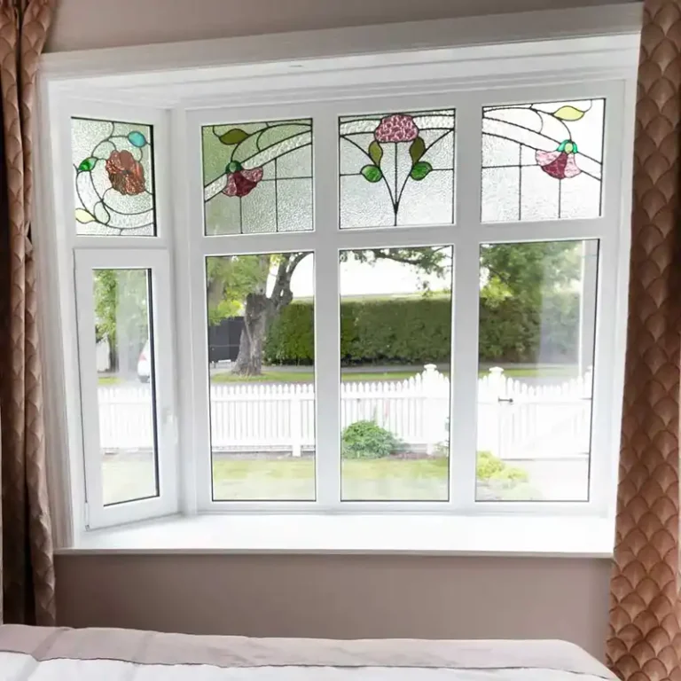 Interior bedroom window with leadlight top panels Christchurch renovation